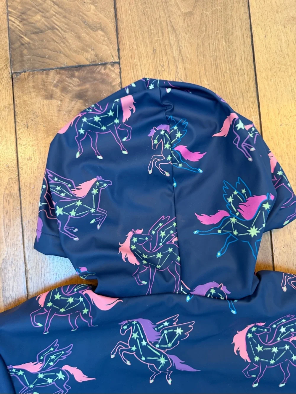 Hatley Girls Size 8 Pegasus Color Changing Terry Lined Raincoat Navy